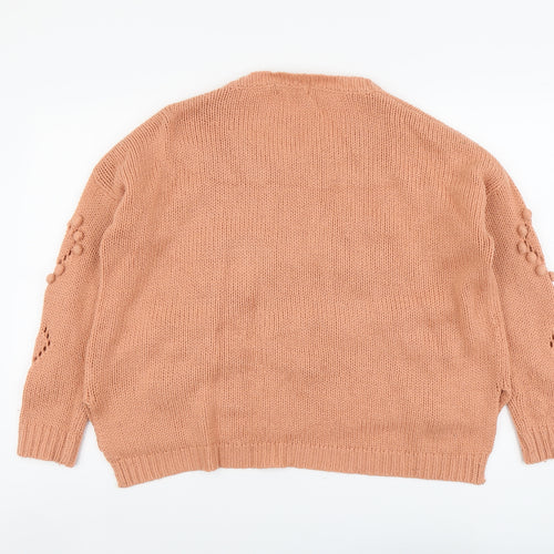 Miso Womens Pink Round Neck Acrylic Pullover Jumper Size 10 - Heart Pattern