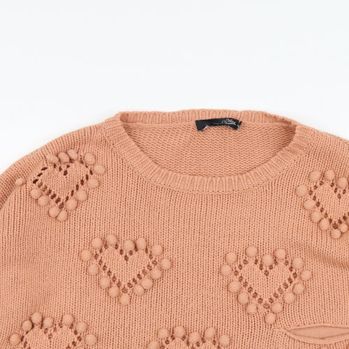 Miso Womens Pink Round Neck Acrylic Pullover Jumper Size 10 - Heart Pattern
