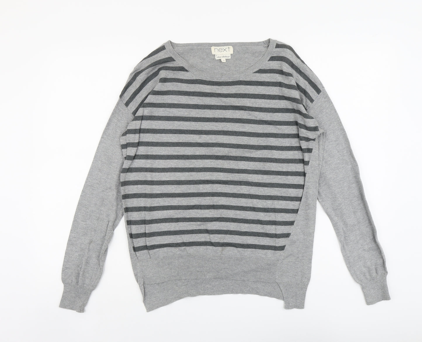 NEXT Womens Grey Round Neck Striped Cotton Pullover Jumper Size 10