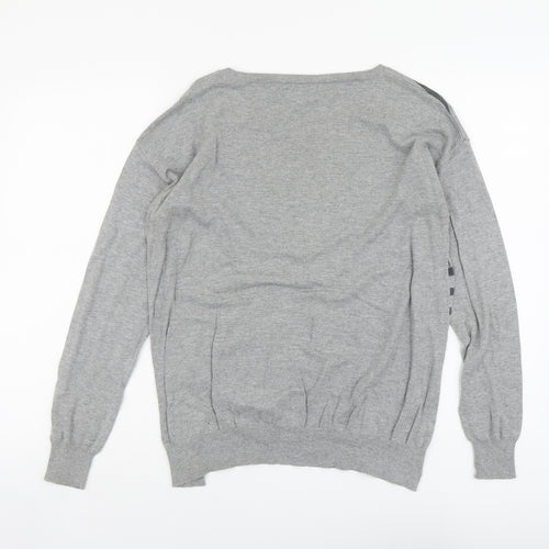 NEXT Womens Grey Round Neck Striped Cotton Pullover Jumper Size 10