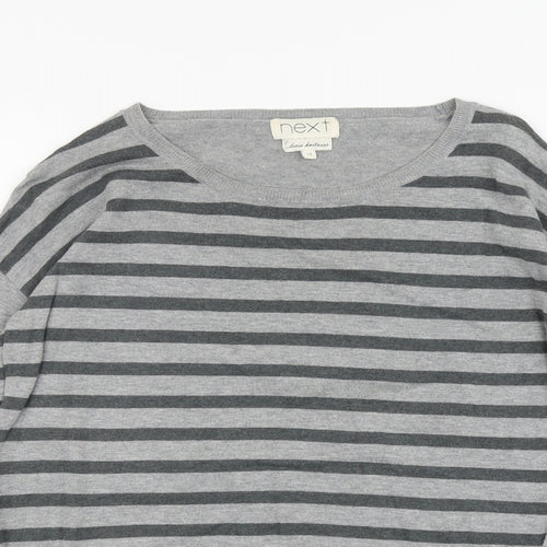 NEXT Womens Grey Round Neck Striped Cotton Pullover Jumper Size 10