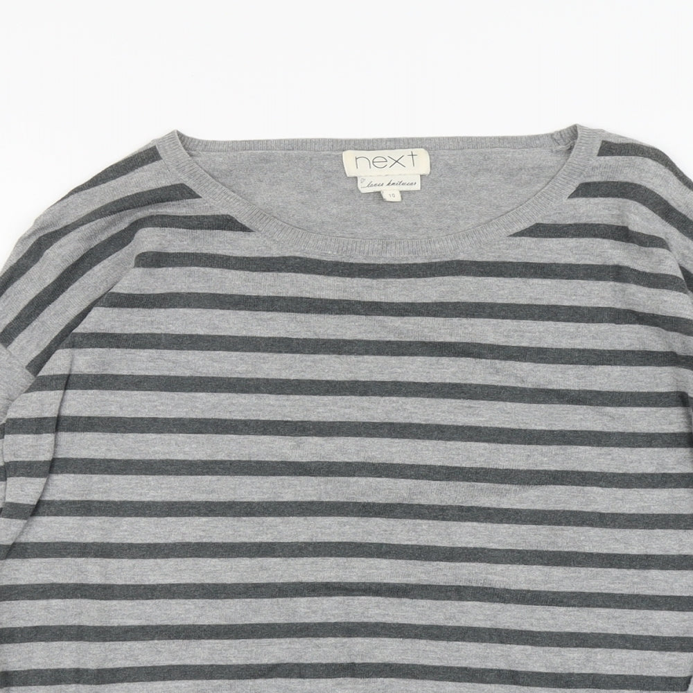 NEXT Womens Grey Round Neck Striped Cotton Pullover Jumper Size 10