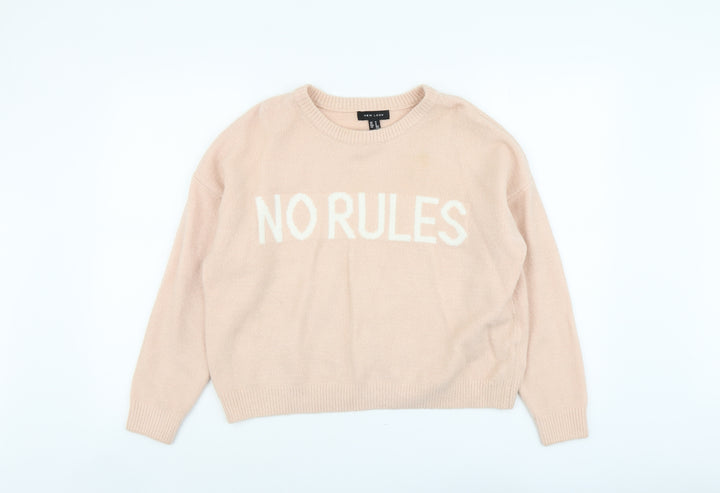 New Look Womens Pink Round Neck Acrylic Pullover Jumper Size M - No Rules