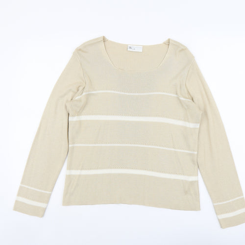 BHS Womens Beige Square Neck Striped Acrylic Pullover Jumper Size 16