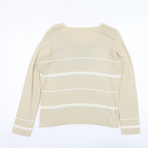 BHS Womens Beige Square Neck Striped Acrylic Pullover Jumper Size 16