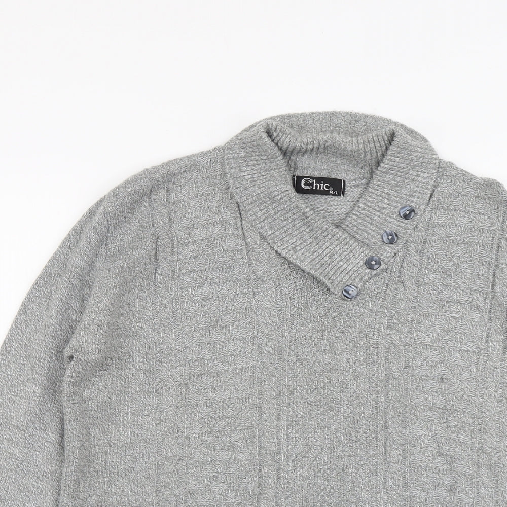 CHIC Womens Grey V-Neck Acrylic Pullover Jumper Size M