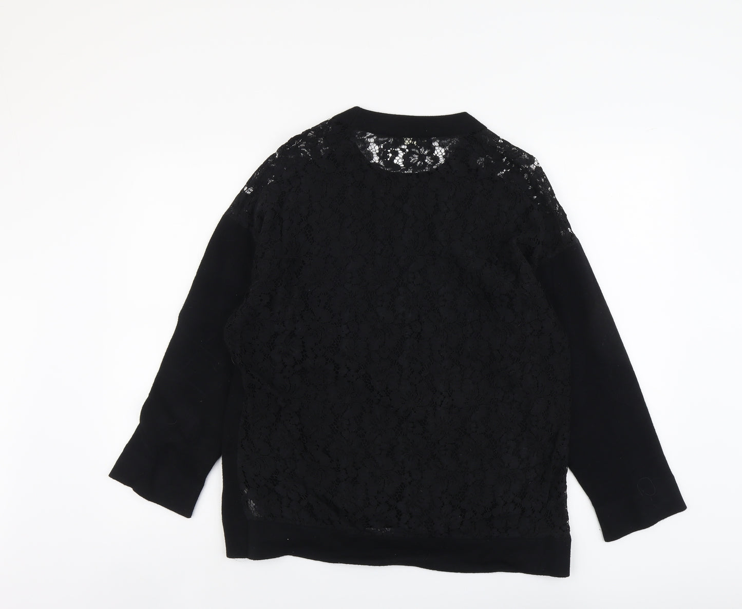 Zara Womens Black Round Neck Viscose Pullover Jumper Size M - Lace Back Detail