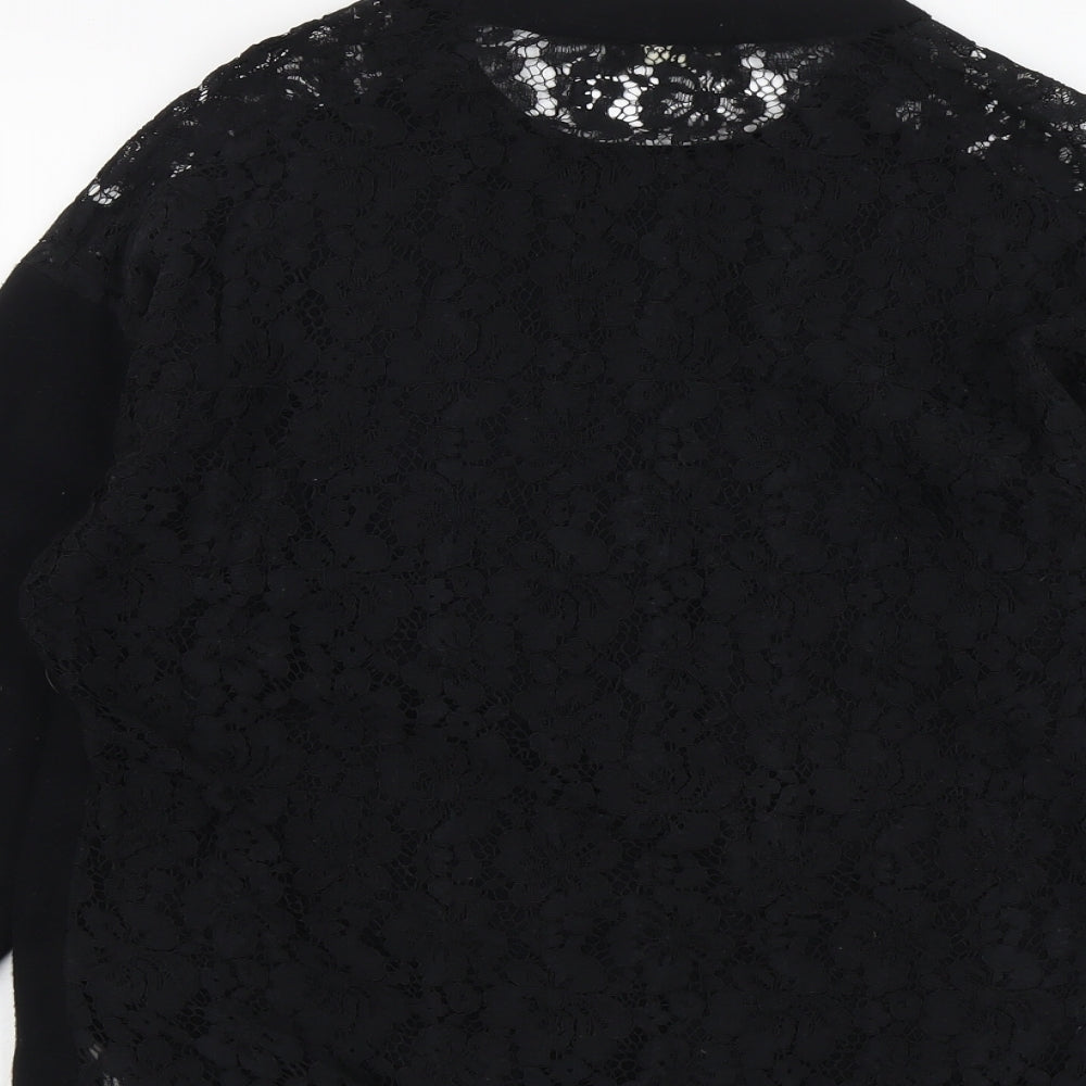 Zara Womens Black Round Neck Viscose Pullover Jumper Size M - Lace Back Detail