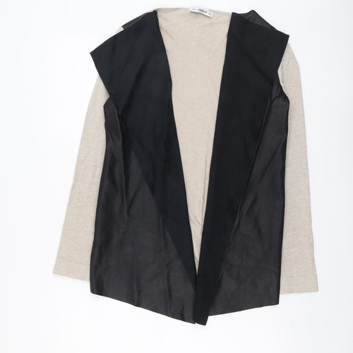 Zara Womens Beige V-Neck Polyester Cardigan Jumper Size M - PU Detail