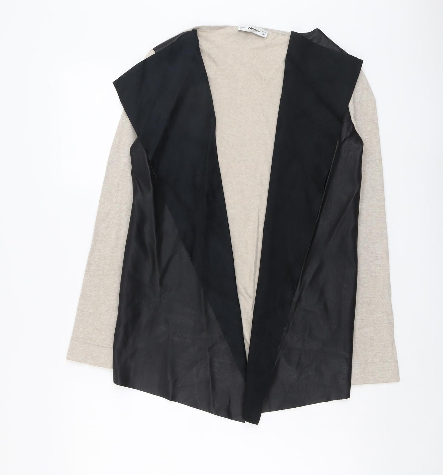 Zara Womens Beige V-Neck Polyester Cardigan Jumper Size M - PU Detail