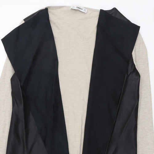 Zara Womens Beige V-Neck Polyester Cardigan Jumper Size M - PU Detail