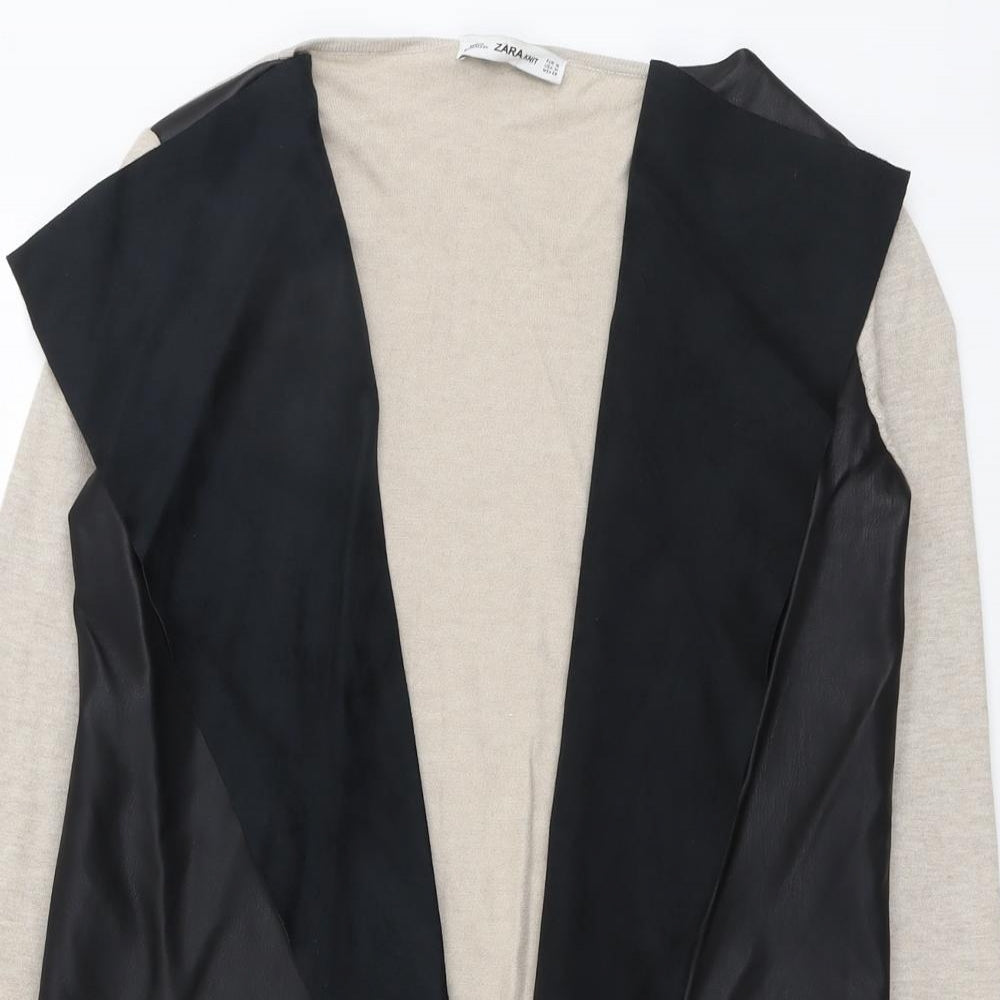 Zara Womens Beige V-Neck Polyester Cardigan Jumper Size M - PU Detail