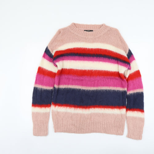 George Womens Multicoloured Round Neck Striped Acrylic Pullover Jumper Size 8