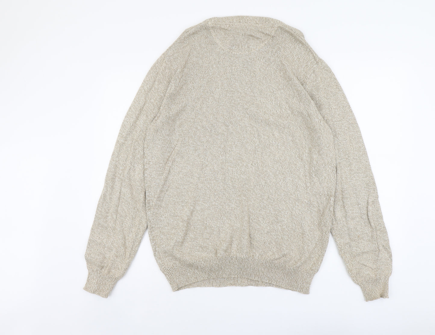 Lincoln Mens Beige Round Neck Cotton Pullover Jumper Size L Long Sleeve