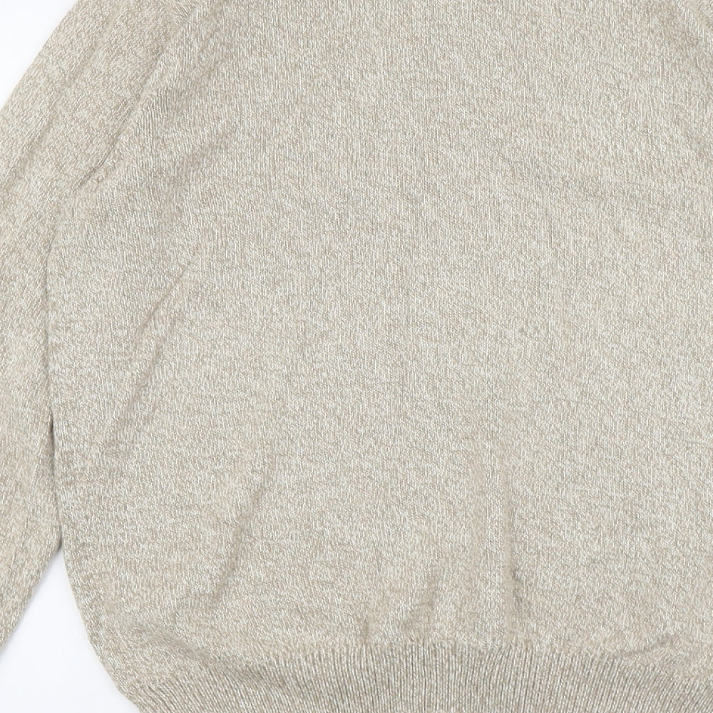 Lincoln Mens Beige Round Neck Cotton Pullover Jumper Size L Long Sleeve