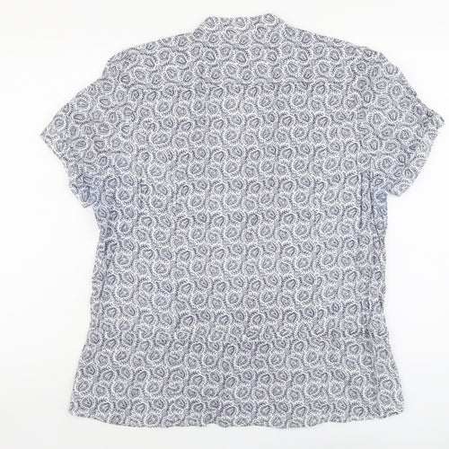 Editions Womens Blue Geometric Cotton Basic Button-Up Size 18 V-Neck