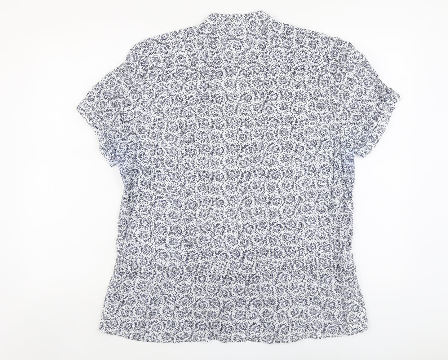 Editions Womens Blue Geometric Cotton Basic Button-Up Size 18 V-Neck