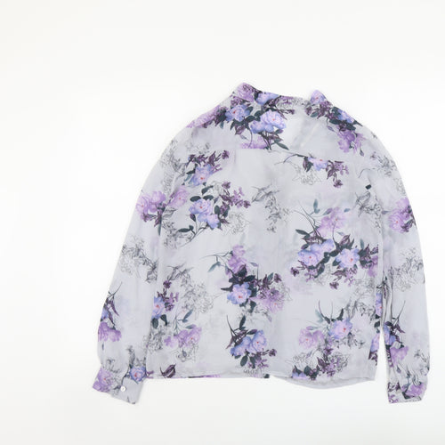 Atmosphere Womens Blue Floral Polyester Basic Button-Up Size 10 V-Neck
