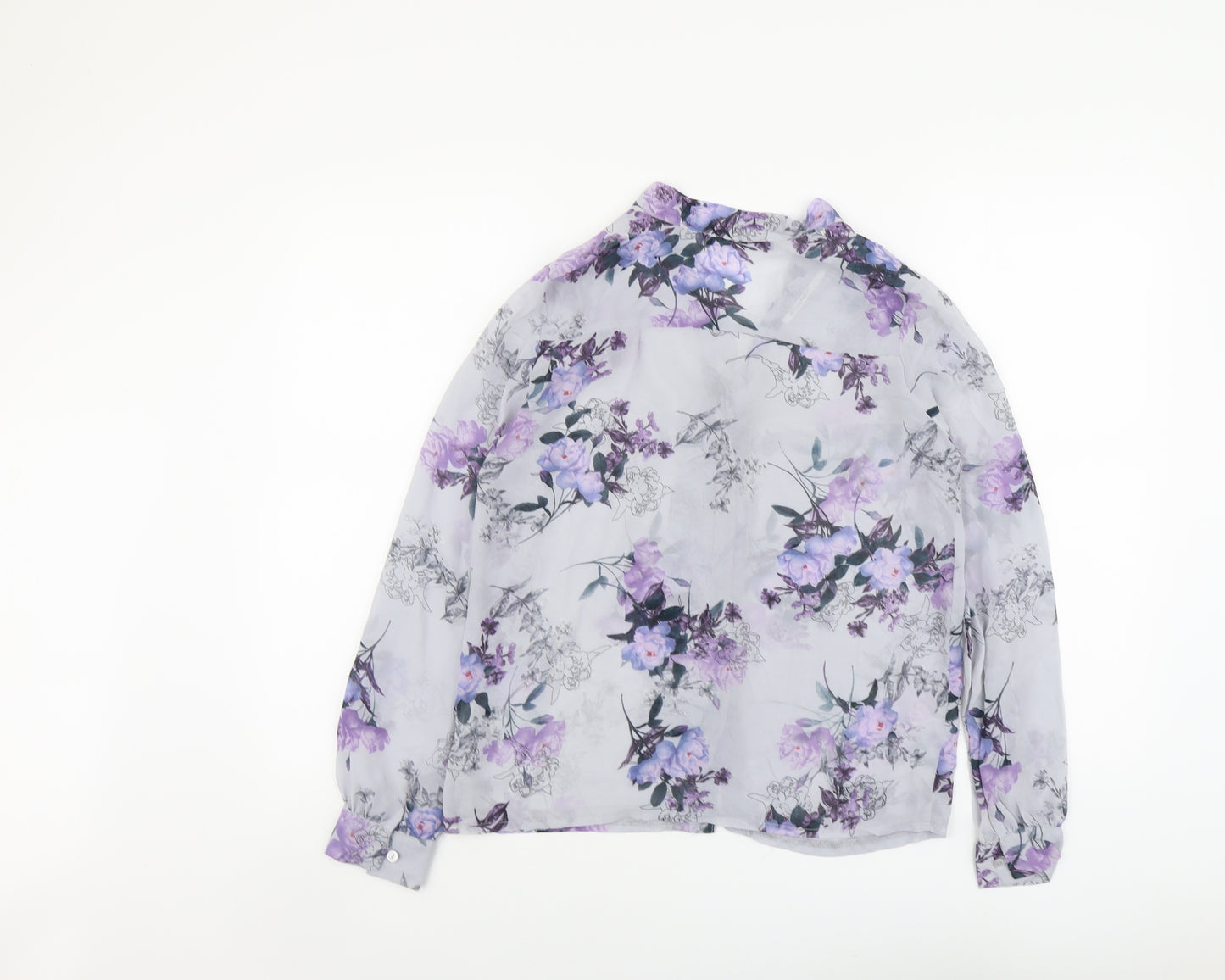 Atmosphere Womens Blue Floral Polyester Basic Button-Up Size 10 V-Neck
