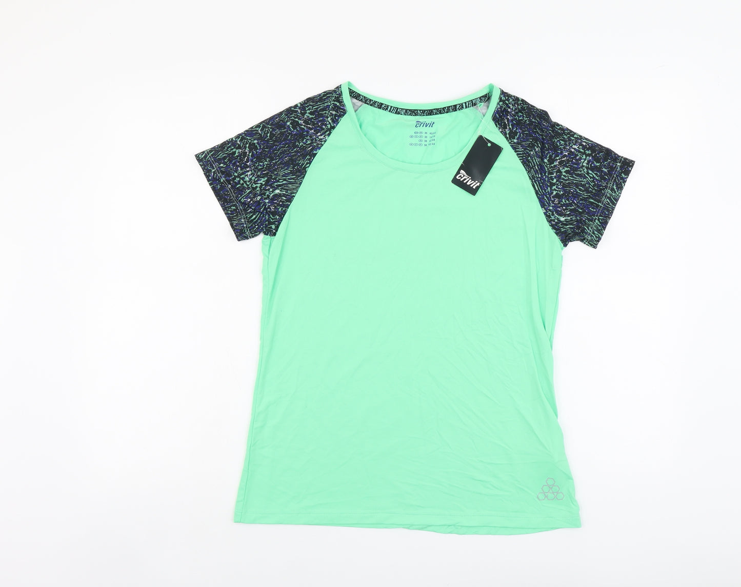 Crivit Womens Green Colourblock Polyester Pullover T-Shirt Size 14 Scoop Neck Pullover
