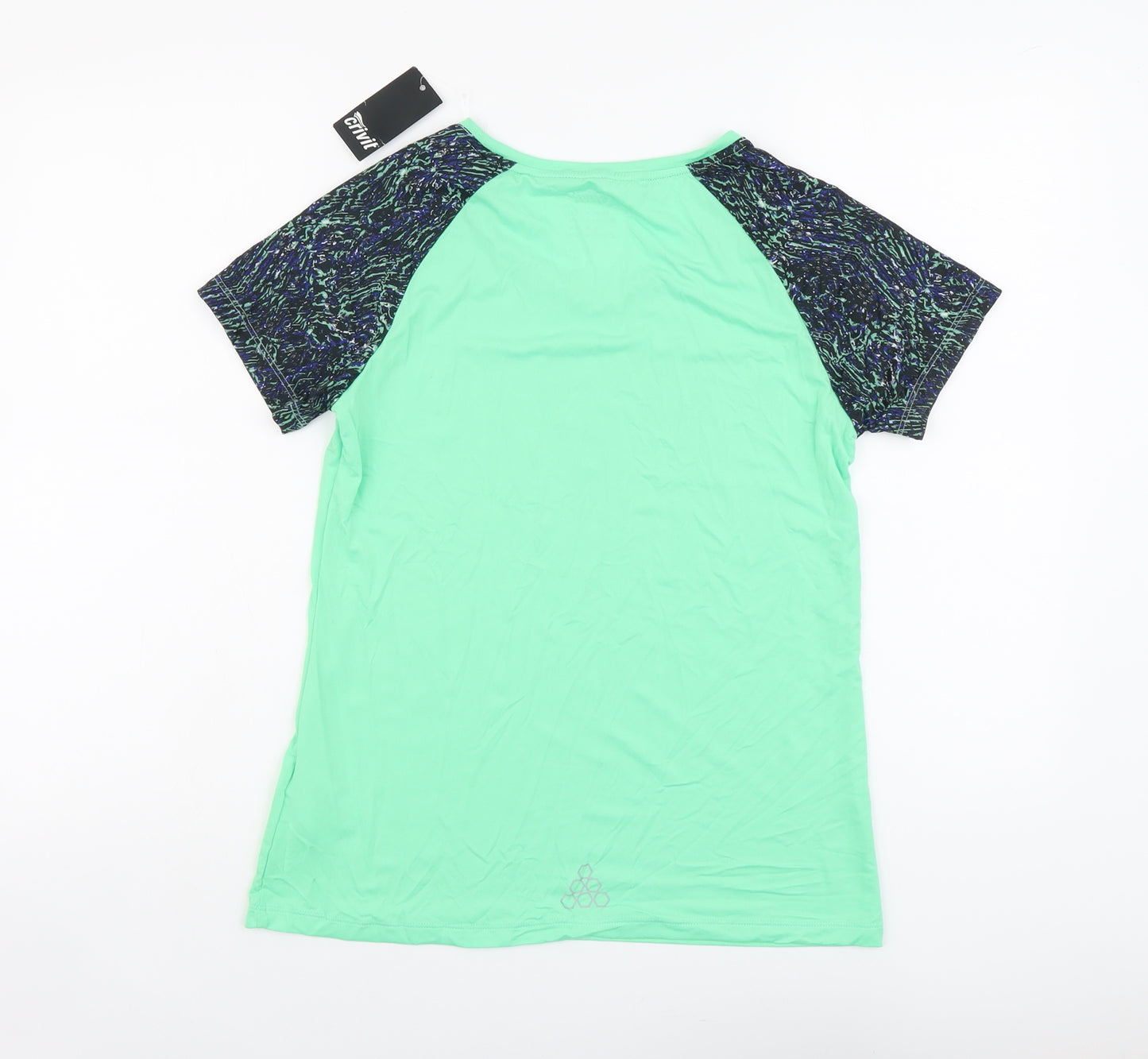 Crivit Womens Green Colourblock Polyester Pullover T-Shirt Size 14 Scoop Neck Pullover