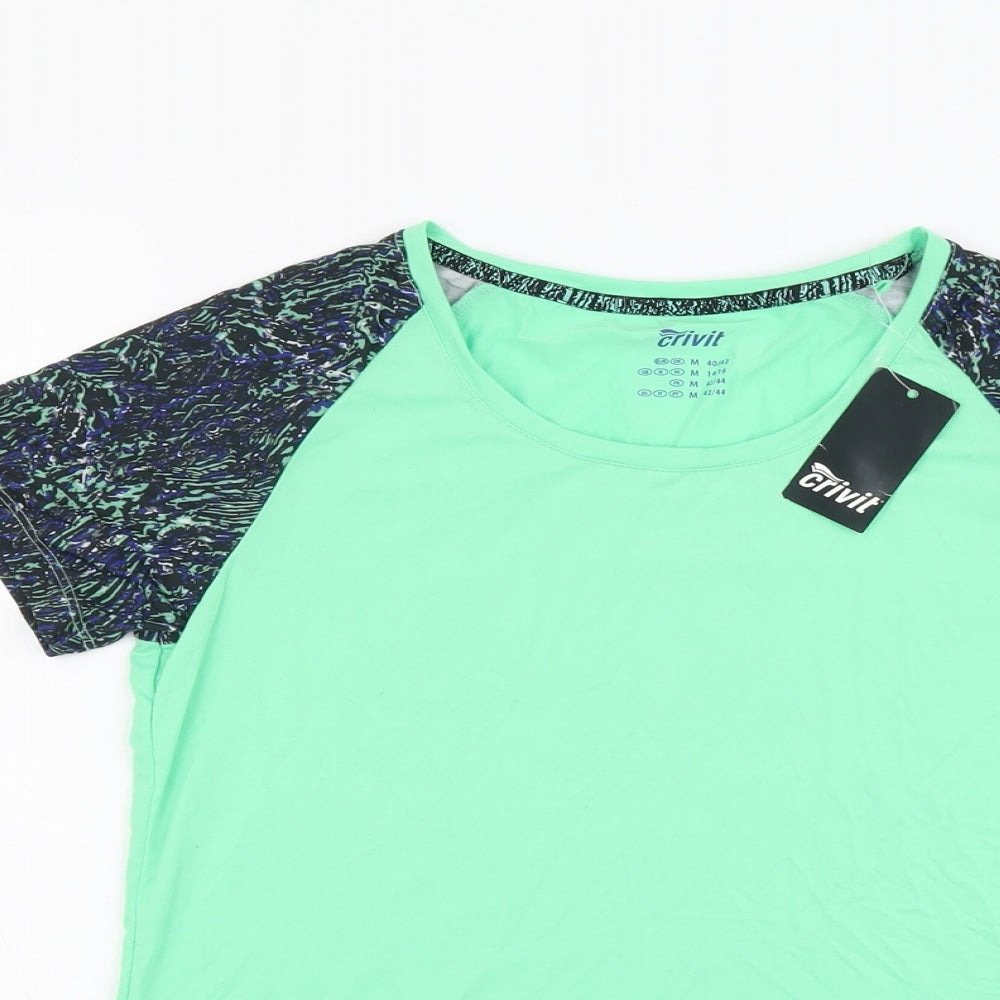 Crivit Womens Green Colourblock Polyester Pullover T-Shirt Size 14 Scoop Neck Pullover