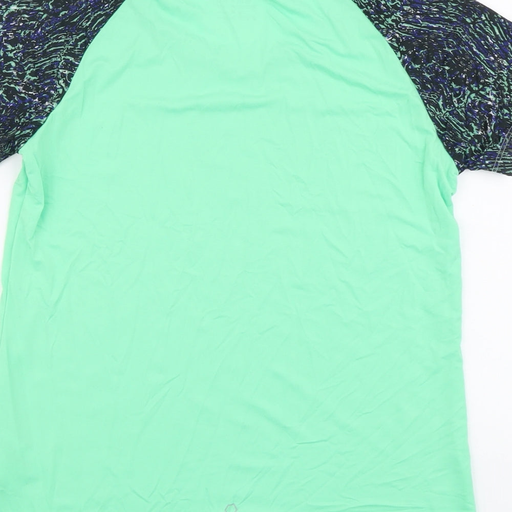 Crivit Womens Green Colourblock Polyester Pullover T-Shirt Size 14 Scoop Neck Pullover