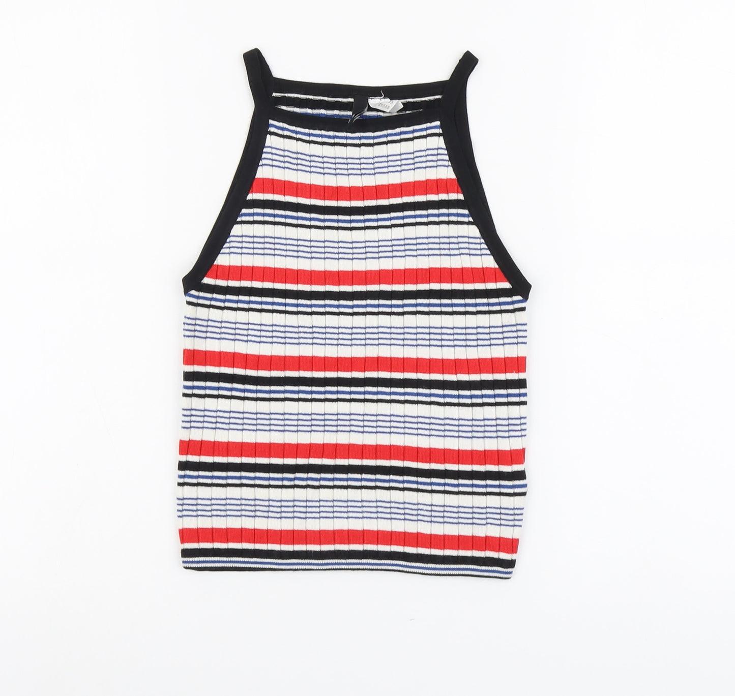 H&M Womens Multicoloured Striped Viscose Basic Tank Size S Round Neck
