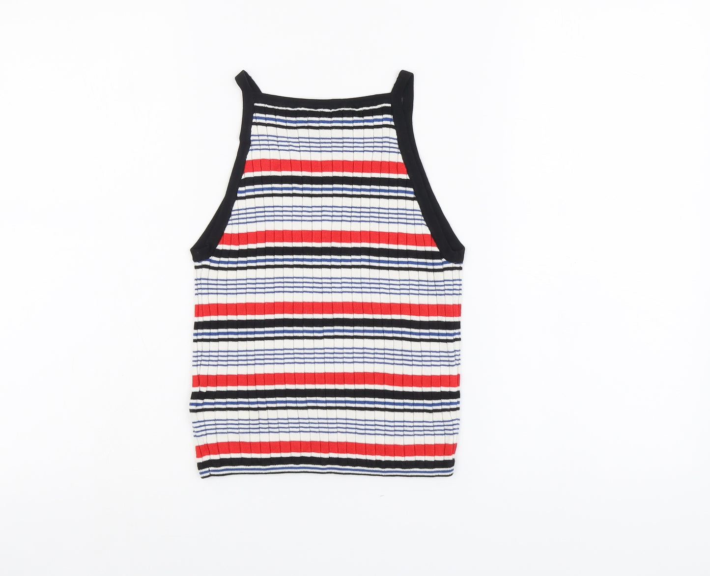 H&M Womens Multicoloured Striped Viscose Basic Tank Size S Round Neck