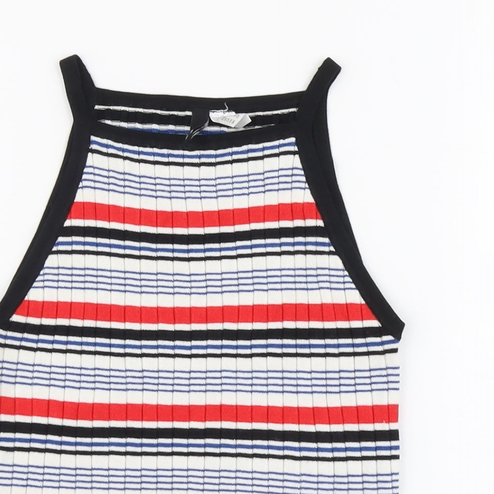 H&M Womens Multicoloured Striped Viscose Basic Tank Size S Round Neck