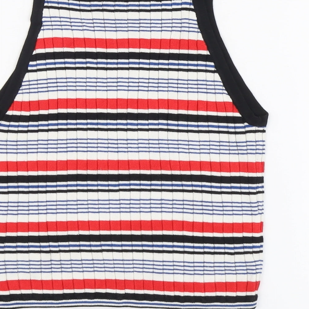 H&M Womens Multicoloured Striped Viscose Basic Tank Size S Round Neck