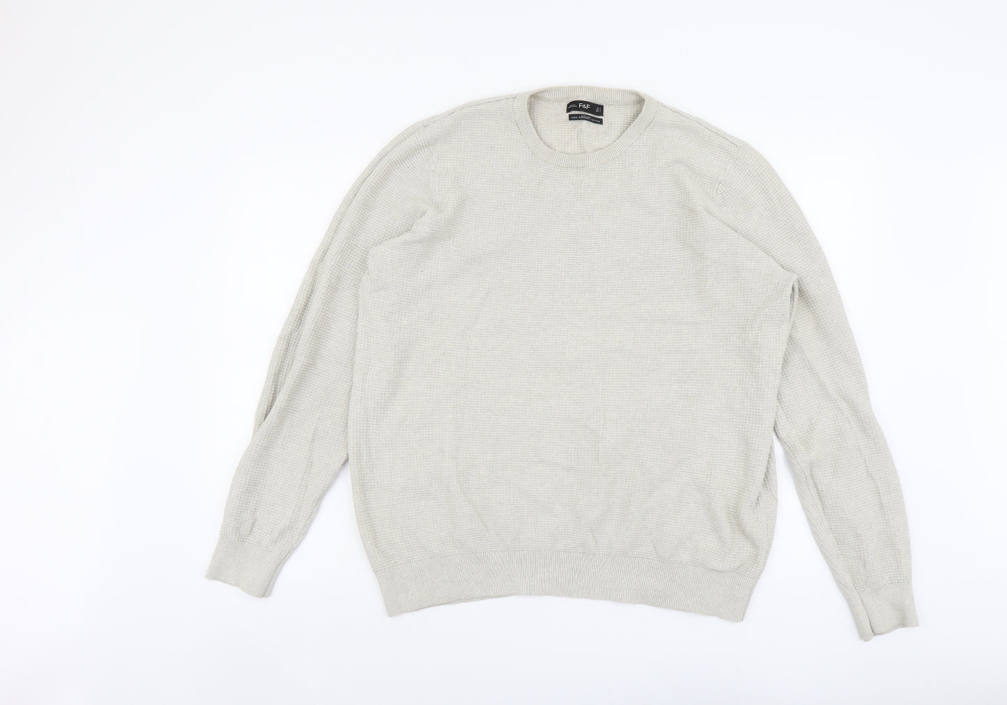 F&F Womens Beige Round Neck Cotton Pullover Jumper Size L