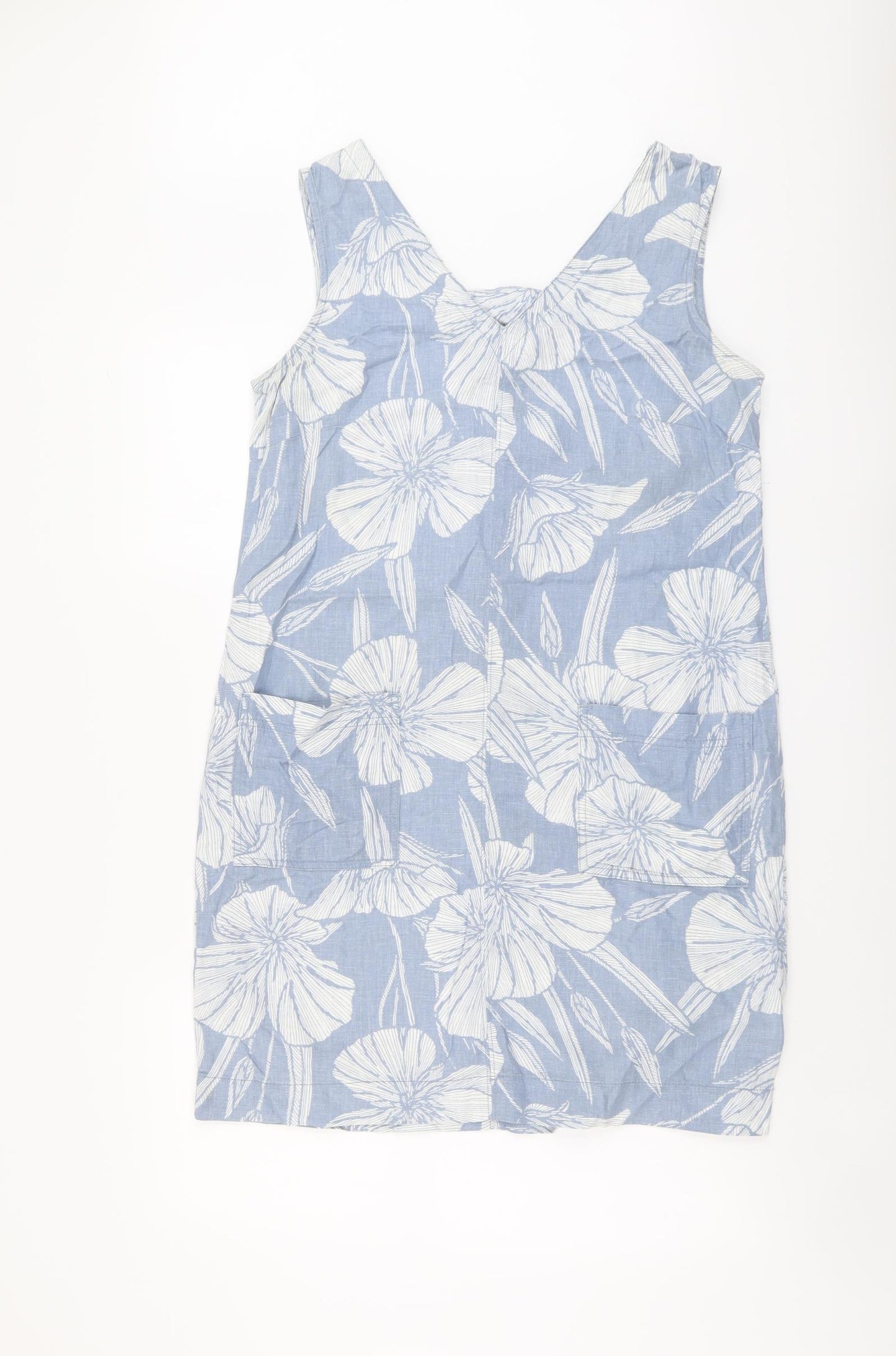 NEXT Womens Blue Geometric Linen Tank Dress Size 12 V-Neck Pullover