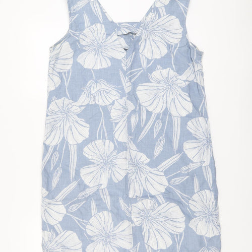 NEXT Womens Blue Geometric Linen Tank Dress Size 12 V-Neck Pullover