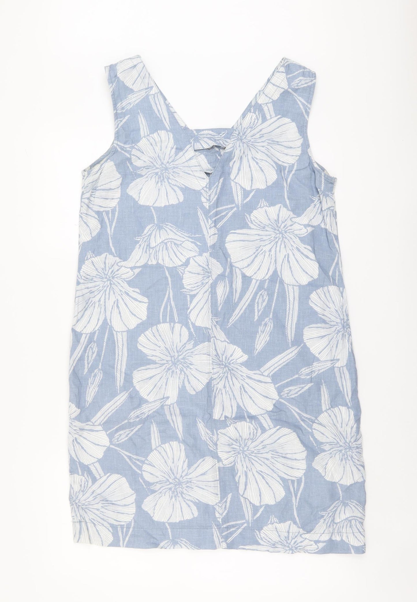 NEXT Womens Blue Geometric Linen Tank Dress Size 12 V-Neck Pullover