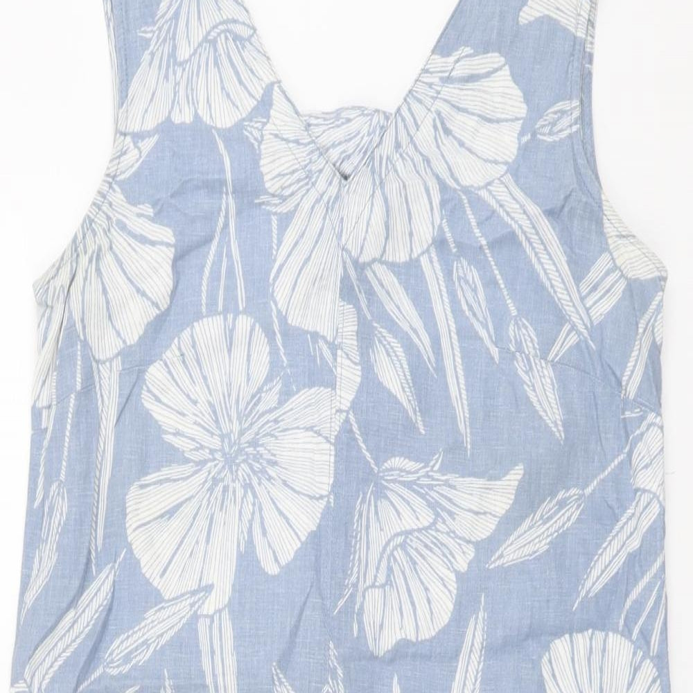 NEXT Womens Blue Geometric Linen Tank Dress Size 12 V-Neck Pullover