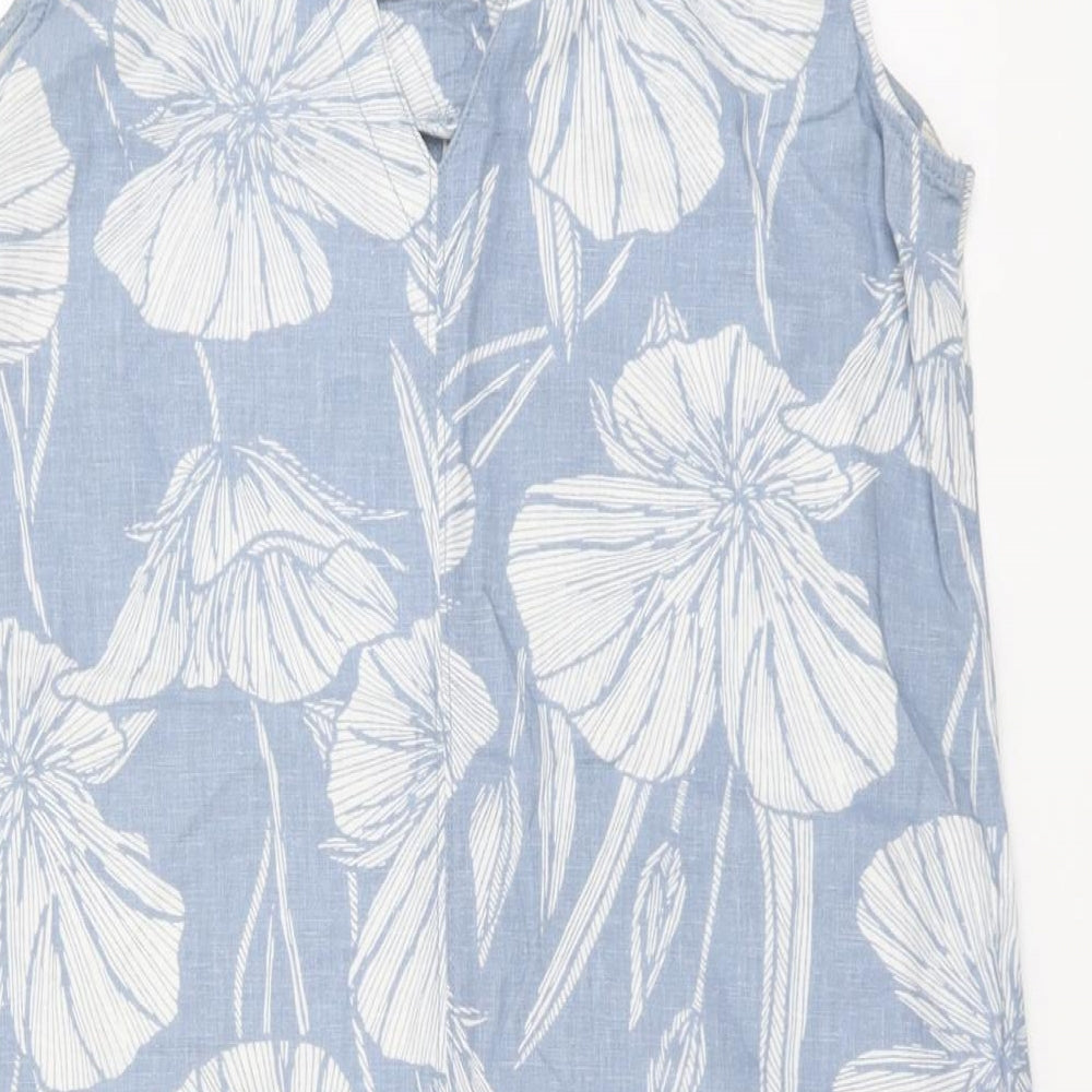 NEXT Womens Blue Geometric Linen Tank Dress Size 12 V-Neck Pullover