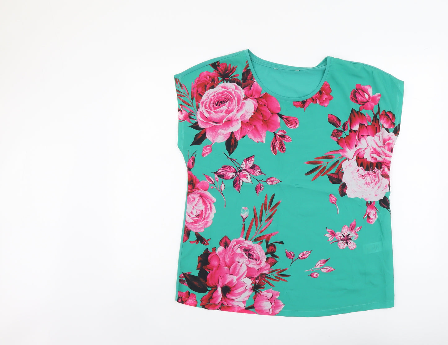 Bonmarché Womens Green Floral Polyester Basic Blouse Size 12 Round Neck