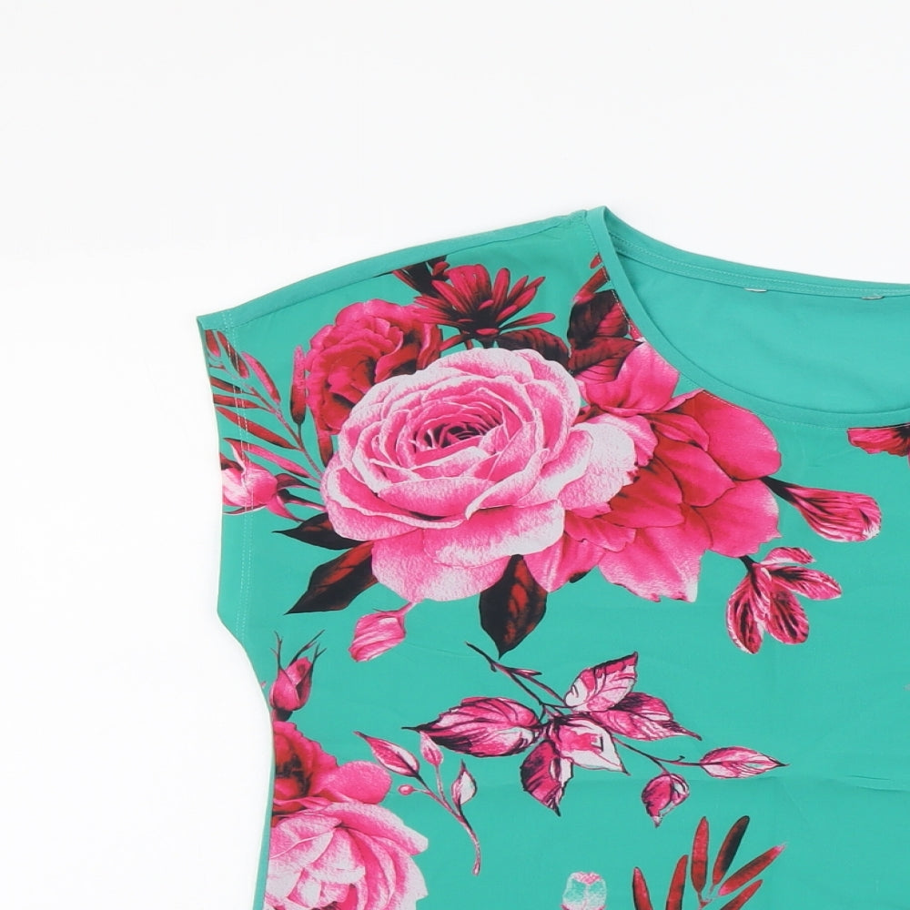 Bonmarché Womens Green Floral Polyester Basic Blouse Size 12 Round Neck
