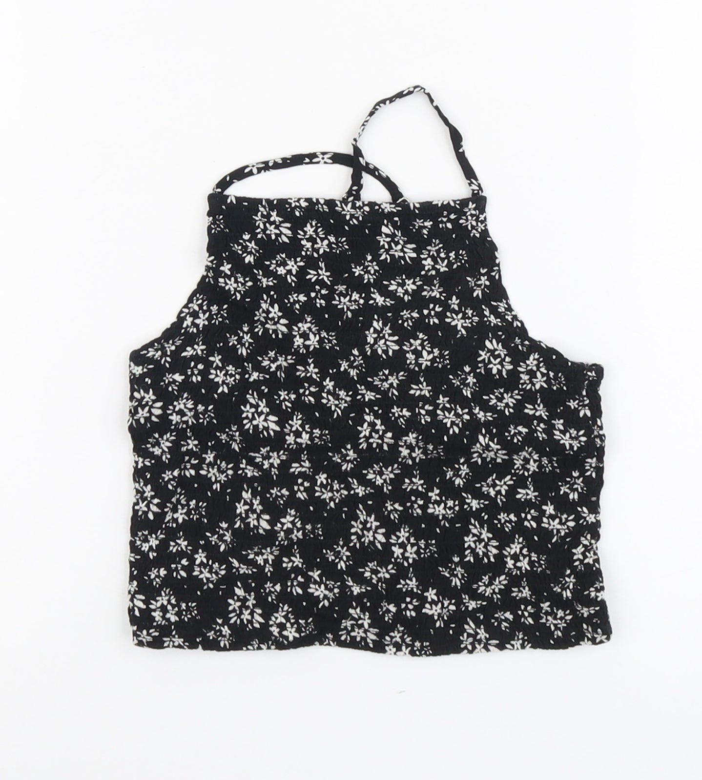 Miss Girls Black Floral Viscose Basic Tank Size 9-10 Years Square Neck Pullover