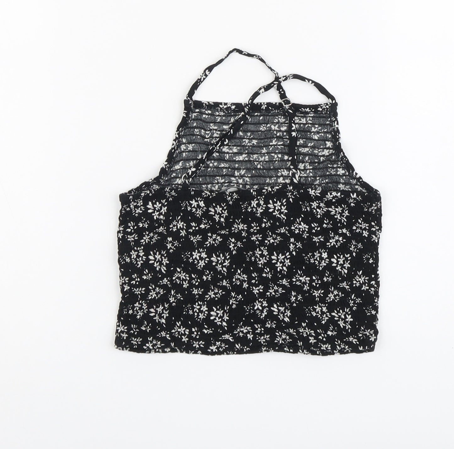 Miss Girls Black Floral Viscose Basic Tank Size 9-10 Years Square Neck Pullover