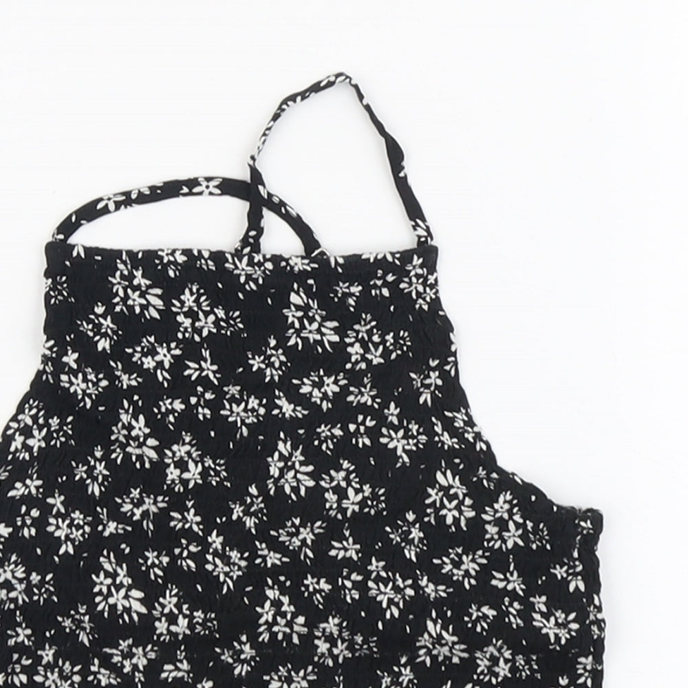Miss Girls Black Floral Viscose Basic Tank Size 9-10 Years Square Neck Pullover