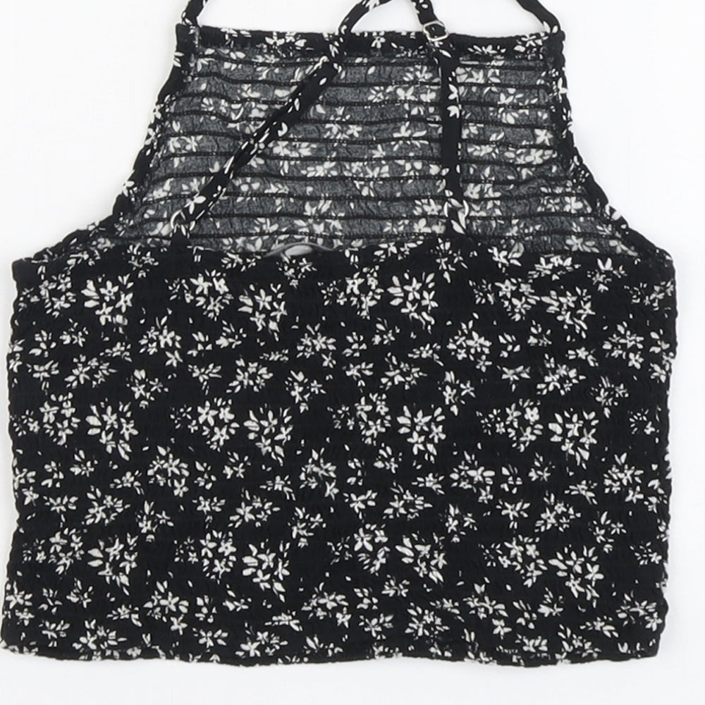 Miss Girls Black Floral Viscose Basic Tank Size 9-10 Years Square Neck Pullover
