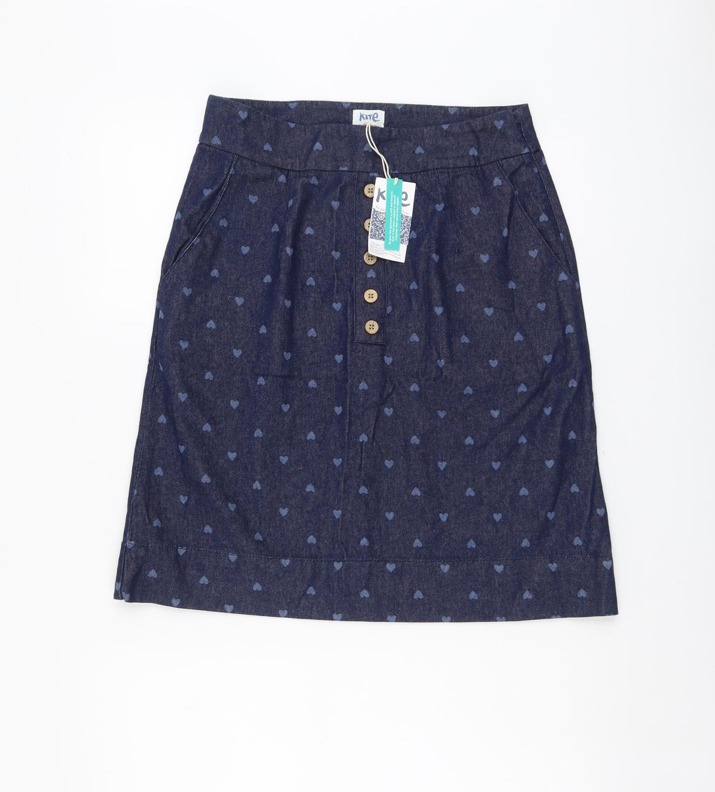 Kite Womens Blue Geometric Cotton A-Line Skirt Size 12 Zip - Heart Pattern