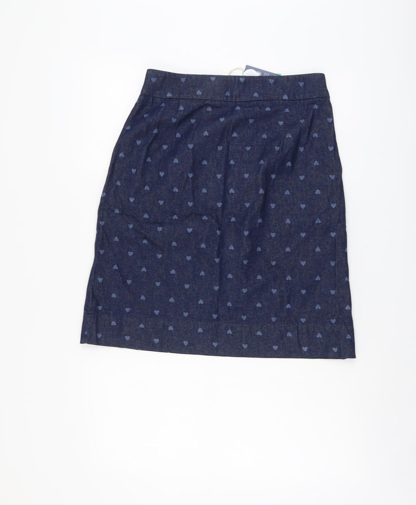 Kite Womens Blue Geometric Cotton A-Line Skirt Size 12 Zip - Heart Pattern