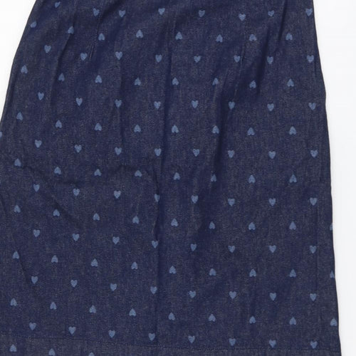Kite Womens Blue Geometric Cotton A-Line Skirt Size 12 Zip - Heart Pattern