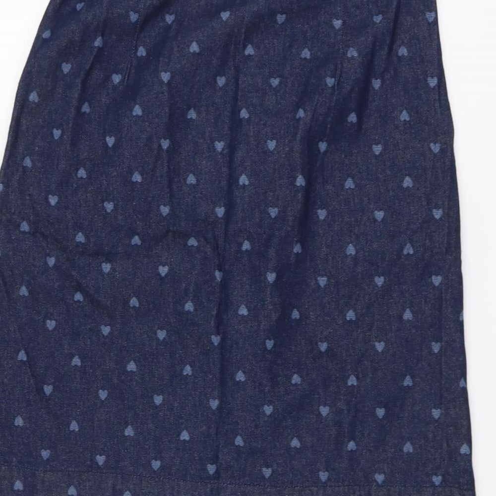 Kite Womens Blue Geometric Cotton A-Line Skirt Size 12 Zip - Heart Pattern
