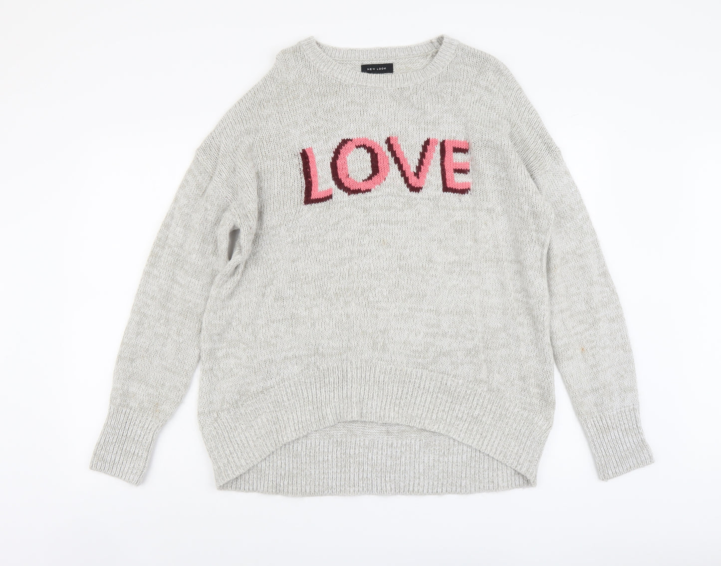 New Look Womens Grey Round Neck Acrylic Pullover Jumper Size M - Love