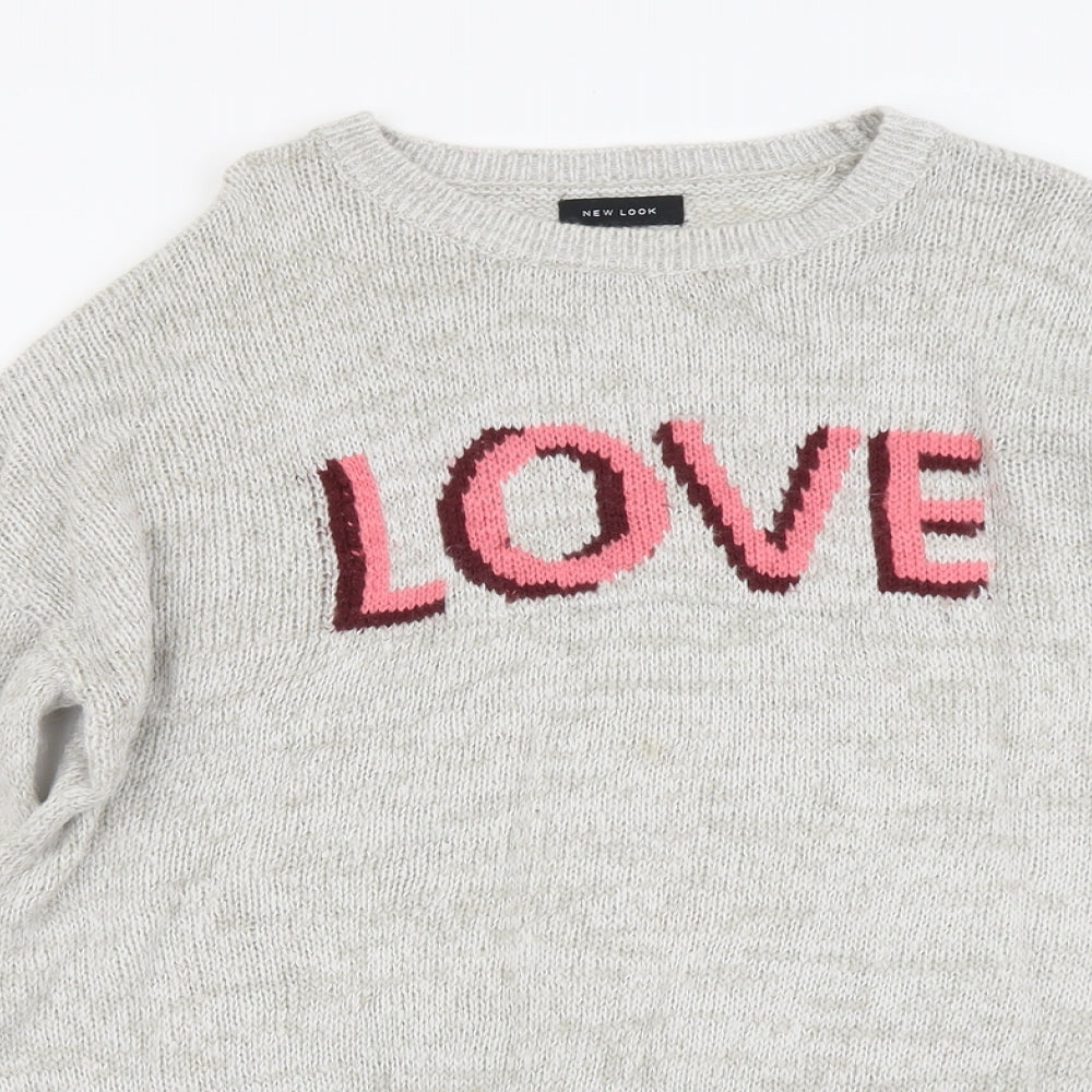 New Look Womens Grey Round Neck Acrylic Pullover Jumper Size M - Love