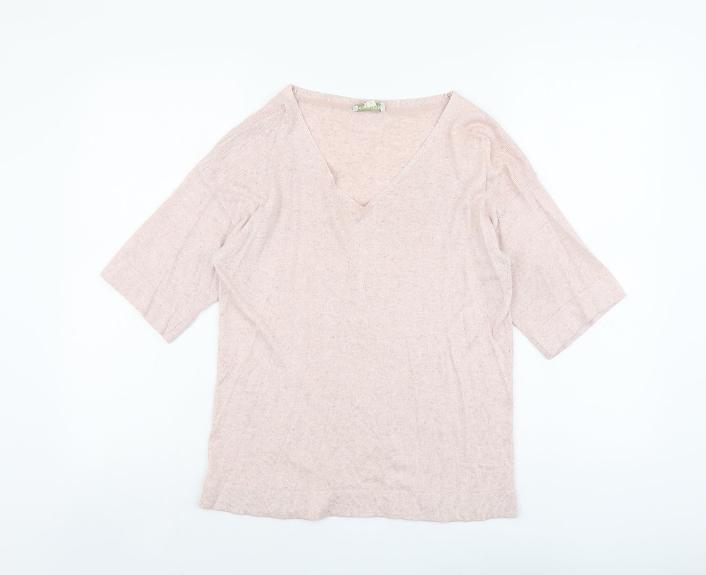 Monsoon Womens Pink V-Neck Cotton Pullover Jumper Size S